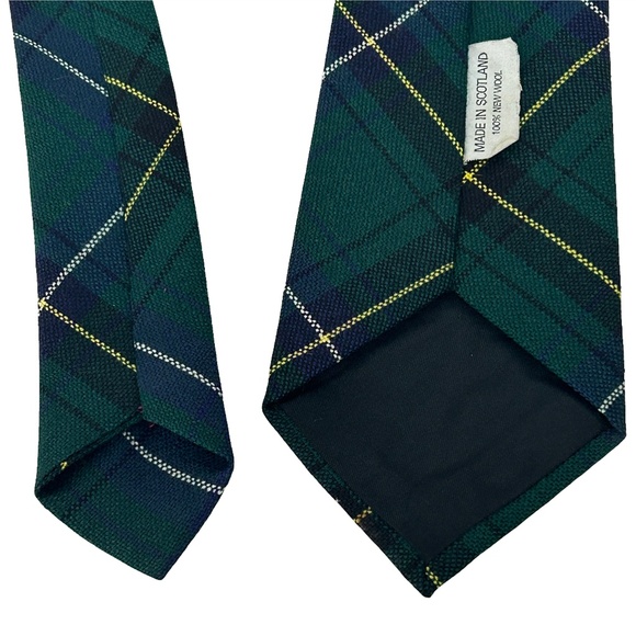 Campbell Tartan 100% Wool Necktie Made in Scotland Green Plaid Vintage 1980s - Picture 4 of 7